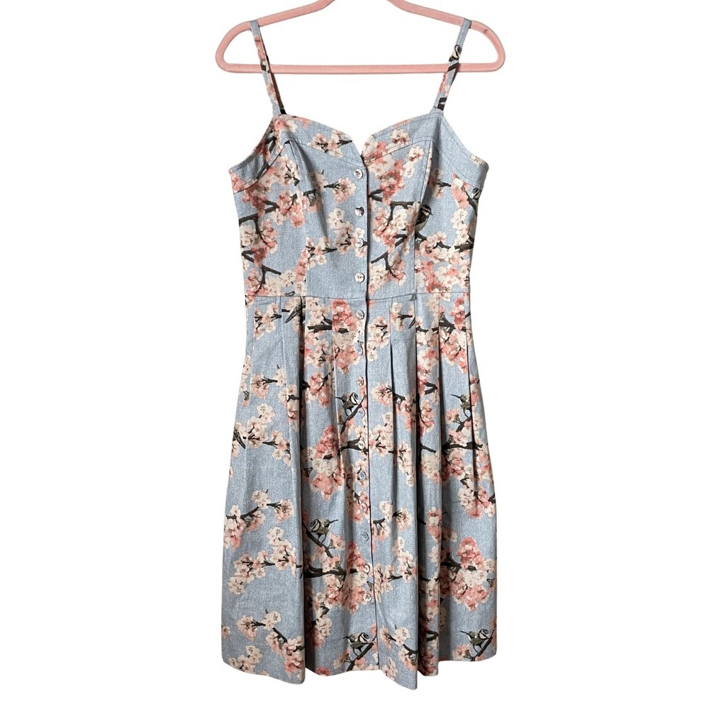 Gal Meets Glam Dress Womens Size 8 Daphne‎ Floral Bird Button Front Sweetheart